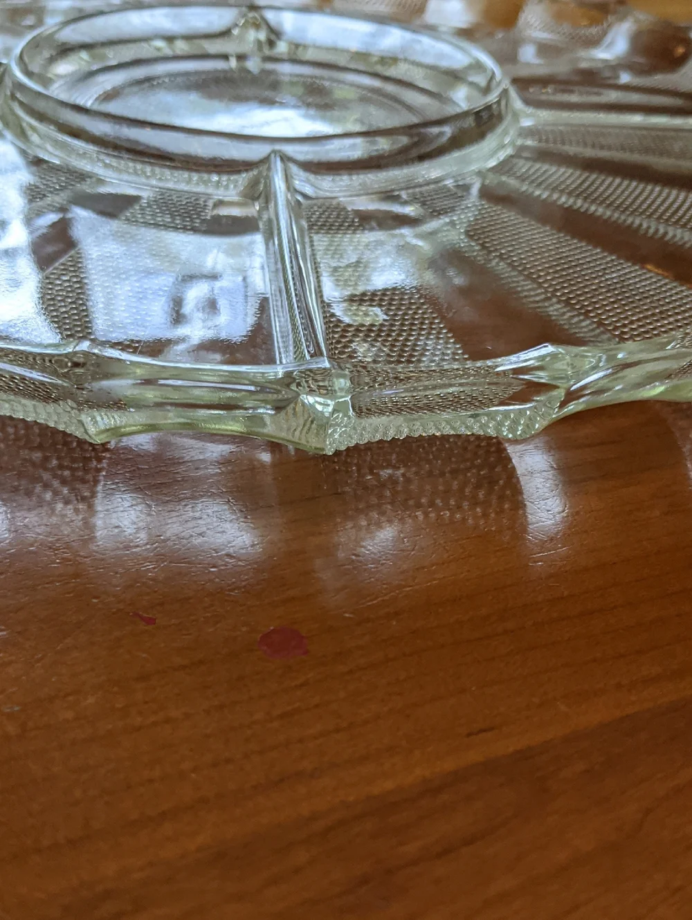 Vintage JEANETTE GLASS Co. Dewdrop Relish Dish Platter Tray Server Scallop Edge